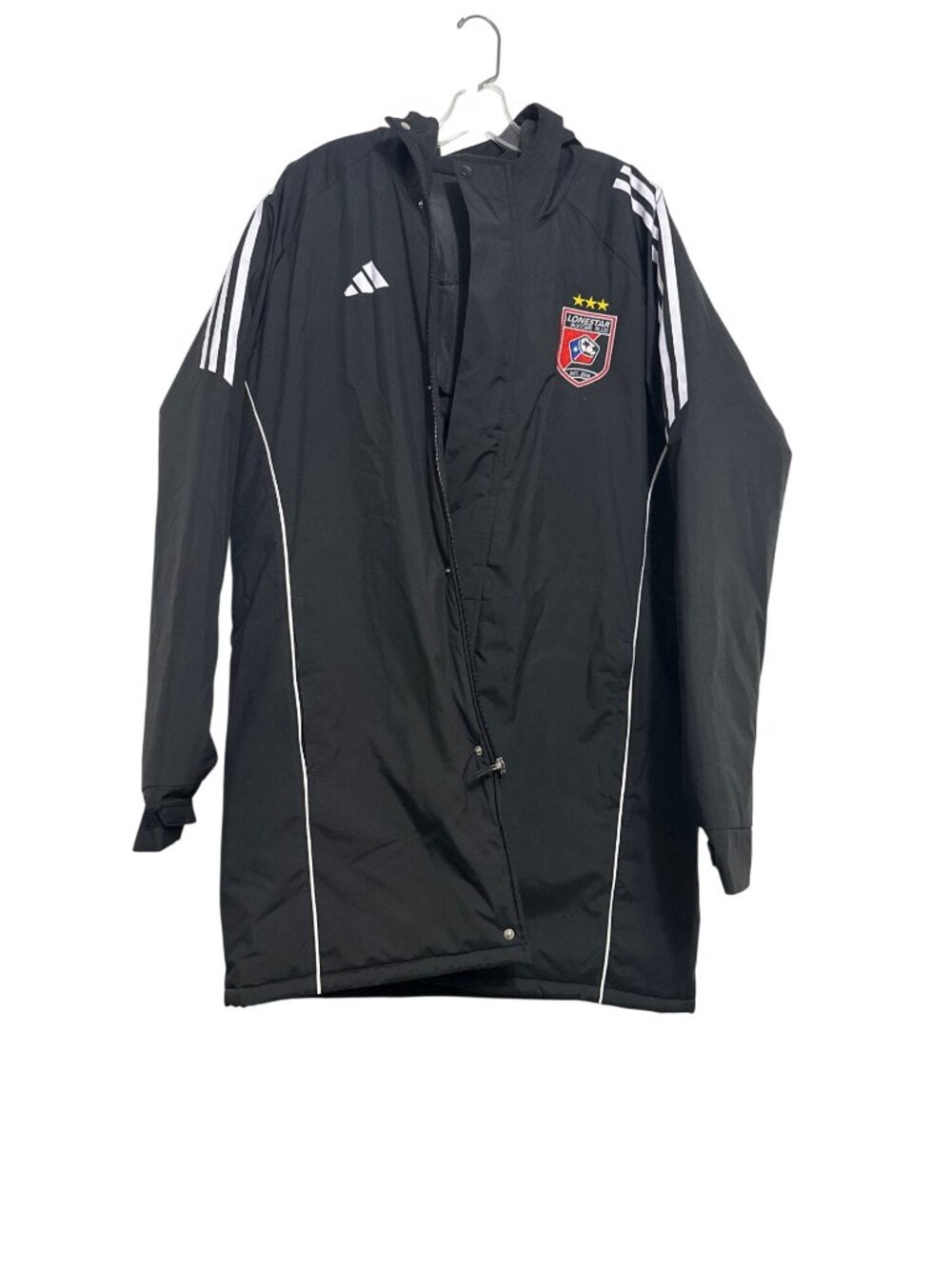 Adidas Lonestar Soccer Club Black Hooded Parka Jacket Coat( Large)Longline Winte